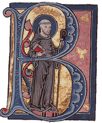 Bernardus in een middeleeuws verlucht handschrift (1267/76), miniatuur uit manuscript Keble MS 49, University of Oxford