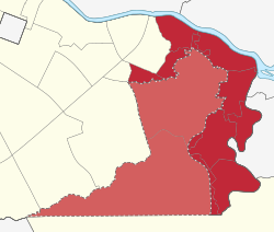 Map showing the Embo area. Faded portions of the Post Proper barangays overlap the territory already controlled by barangays Fort Bonifacio, Pinagsama, Ususan, and Western Bicutan.