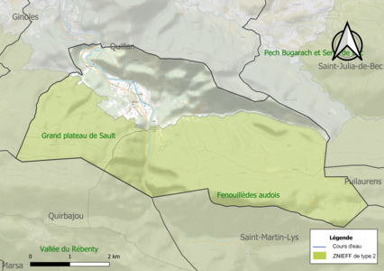 Carte des ZNIEFF de type 2 sur la commune.