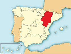 Map o Aragon (in red) athin Spain