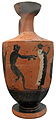 Lekythos (λήκυθος, envàs per a oli perfumat usat com a cosmètic i en rituals funeraris) del Pintor d'Aquelou. Cap al 525 aC. Entre les figures representades hi ha un atleta en el moment de donar-se impuls amb les halteres (ἁλτῆρες -peses-), i un tocador d'aulos (αὐλός -doble flauta-).