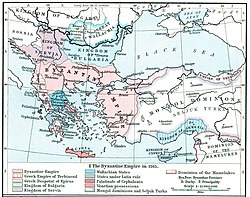 Trapezundsko cesarstvo in druge države, ki so nastale po razpadu Bizantinskega cesarstva leta 1204; zemljevid prikazuje stanje leta 1265 (William R. Shepherd, Historical Atlas, 1911)