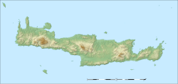 Dots indicating the location of Asphendou Cave on the southwest coast of Crete