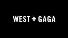 A black background with the text "West + Gaga" written in uppercase white letters and centered