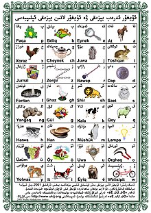 Comparative alphabets: Arabic-Script Uyghur, Latin-Script Uyghur; Uyghur Arabic alphabet, Uyghur Latin alphabet sëlishturma ëlipbesi