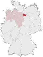 situo de la distrikto Lüchow-Dannenberg en Germanio