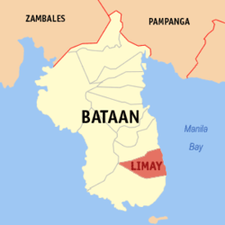 Mapa ng Bataan na nagpapakita sa lokasyon ng Limay.