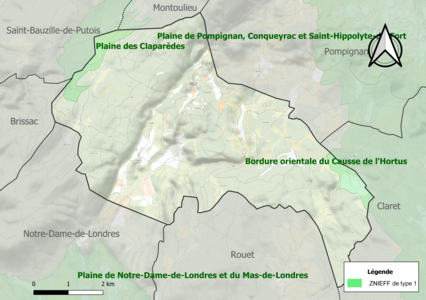 Carte des ZNIEFF de type 1 sur la commune.