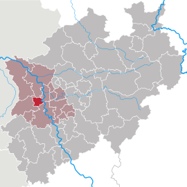 Poloha mesta Krefeld v rámci spolkovej krajiny Severné Porýnie-Vestfálsko