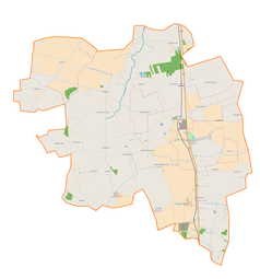 Mapa konturowa gminy Daszyna, blisko centrum u góry znajduje się punkt z opisem „Mazew”