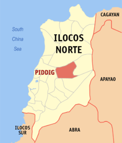 Mapa ng Ilocos Norte na nagpapakita sa lokasyon ng Piddig.