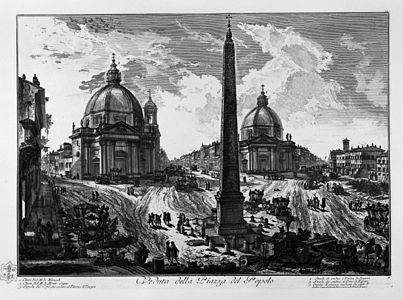 Gravura de Piranesi (séc. XVIII). No centro, o Obelisco Flamínio, ainda in situ.