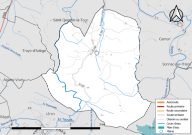 Carte en couleur présentant le réseau hydrographique de la commune