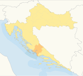 Harta cantonului Šibenik-Knin în cadrul Croației