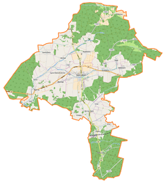 Mapa konturowa gminy Dobrodzień, po prawej nieco u góry znajduje się punkt z opisem „Zwóz”