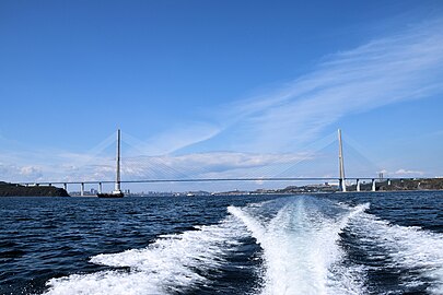 View of bridge from the water