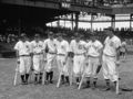 Image 10 1937 Major League Baseball All-Star Game Photo: Harris & Ewing; Restoration: Staxringold Seven players from the 1937 Major League Baseball All-Star Game. The players shown here represented the American League team and every one is a member of the Hall of Fame. Left to right: Lou Gehrig, Joe Cronin, Bill Dickey, Joe DiMaggio, Charlie Gehringer, Jimmie Foxx, and Hank Greenberg. More selected pictures