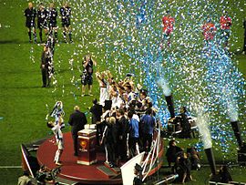 Greece's celebration at the stadium after beating Portugal, 1-0.