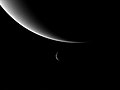 Image 21Neptune and its moon Triton, taken by Voyager 2. Triton's orbit will eventually take it within Neptune's Roche limit, tearing it apart and possibly forming a new ring system. (from Formation and evolution of the Solar System)