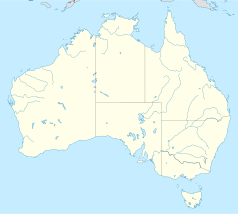 Mapa konturowa Australii, na dole po prawej znajduje się punkt z opisem „Canberra Stadium”