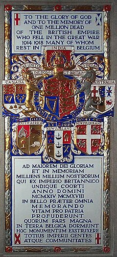 British post-WWI memorial tablet in Brussels Cathedral