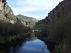 A gently flowing stream at the bottom of a desert canyon