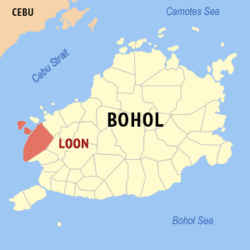 Mapa ng Bohol na nagpapakita sa lokasyon ng Loon.