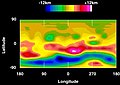 Carte des altitudes de Vesta, déterminées par le télescope spatial Hubble en mai 1996.