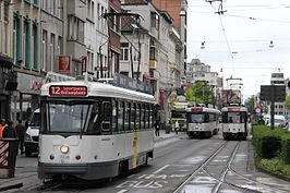 PCC-cars op de lijnen 12 en 24 in het centrum van Antwerpen; 2016.