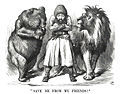 Image 66Political cartoon depicting the Afghan Emir Sher Ali with the rival "friends" the Russian Bear and British Lion (1878) (from History of Asia)