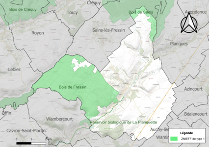 Carte des ZNIEFF de type 1 sur la commune.