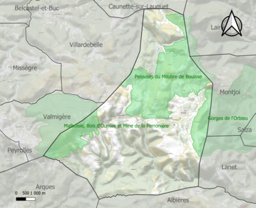 Carte des ZNIEFF de type 1 sur la commune.