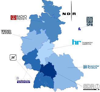 Ancienne carte des stations membres de l'ARD avant la rééunification