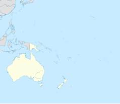 Mapa konturowa Oceanii, blisko centrum na dole znajduje się punkt z opisem „Kingston”