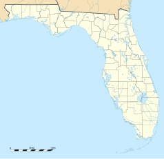 Mapa konturowa Florydy, po prawej nieco na dole znajduje się punkt z opisem „Sanibel”