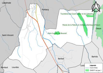 Carte des ZNIEFF de type 1 sur la commune.