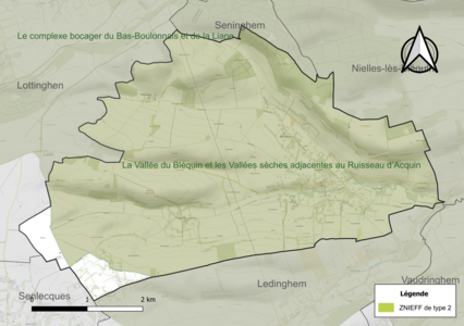 Carte de la ZNIEFF de type 2 sur la commune.