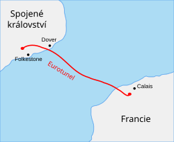 Mapa Eurotunelu