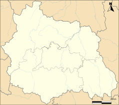 Mapa konturowa Puy-de-Dôme, u góry nieco na lewo znajduje się punkt z opisem „Saint-Gal-sur-Sioule”