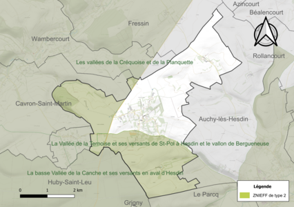 Carte des ZNIEFF de type 2 sur la commune.