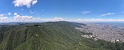 Panoramic drone shot of Mount Maya beside Kobe City.