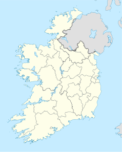 Mapa konturowa Irlandii, na dole nieco na lewo znajduje się punkt z opisem „Aghabullogue”