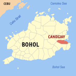 Mapa ng Bohol na nagpapakita sa lokasyon ng Candijay.