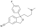 Struktur sitalopram, obat antidepresan dari kelas inhibitor serotonin reuptake selektif (SSRI).