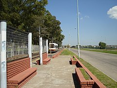 Tram in Parque de la Ciudad station