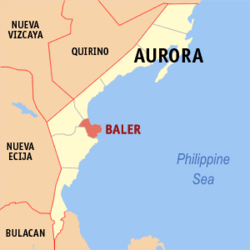 Map of Aurora showing the location of Baler