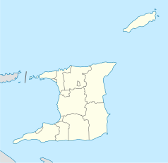 Mapa konturowa Trynidadu i Tobago, w centrum znajduje się punkt z opisem „Tacarigua”