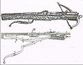 Internal mechanical illustration of a German bullet-shooting crossbow's self-spanning mechanism