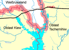 Transportation connection between Slavutych and Pripyat (map is in German)