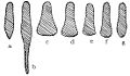 Evoluzione della calzatura corazzata nell'armatura a piastre - ill. di Wendelin Boeheim (1890): а) 1290–1390 b) 1300–1490 с) 1500–1530 (Armatura massimilianea) d) 1530–1540 е) 1540–1550 f) 1550–1560 g) 1560–1590